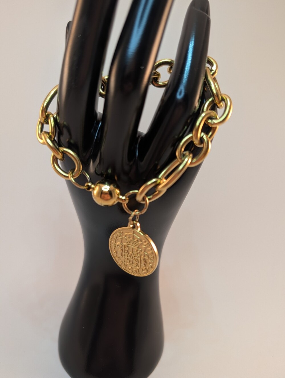 Chunky Gold Coin Charm Chain Bracelet - Women's Jewelry